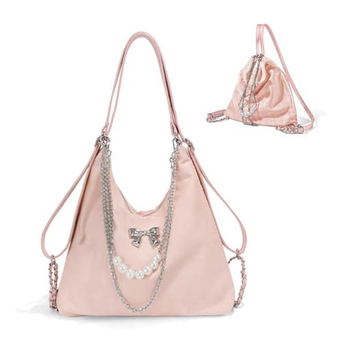 PALAY® Tote Bag for Women PU Hobo Bag Chic Bow Charm Chain Shoulder Bag Convertible Shoulder Bag Backpack Fashion Casual Hobo Bag, Pink PALAY® Tote Bag for Women PU Hobo Bag Chic Bow Charm Chain Shoulder Bag Convertible Shoulder Bag Backpack Fashion Casual Hobo Bag, Pink